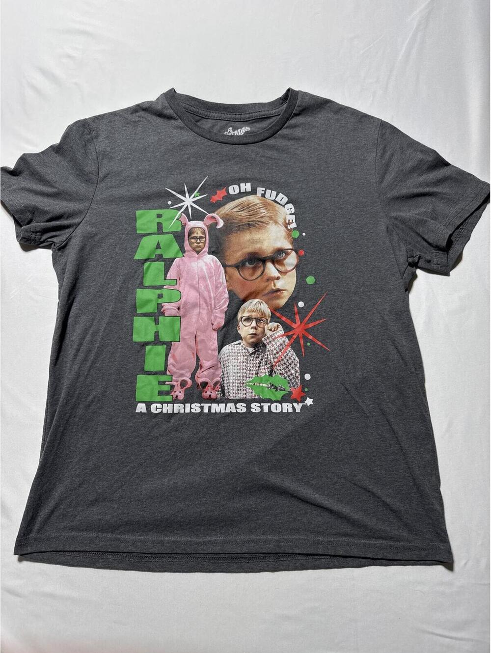 A Christmas Story Ralphie Graphic T-Shirt Hybrid Apparel Men's L Gray Holiday